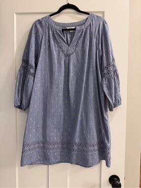 crown & ivy Light Blue Denim with Gold Foil Accents Dress size Petite Large